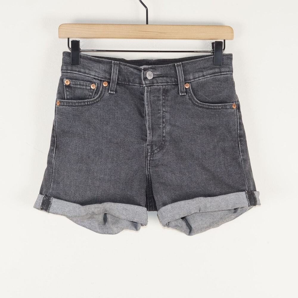 Levis Black Wedgie Cuffed Button Fly Denim Jean Shorts Womens Sz 26